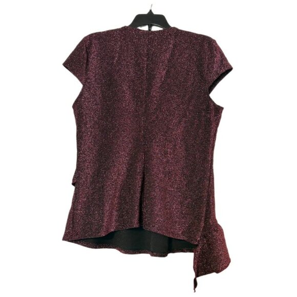Parallel Metallic Shimmer Blouse Size S Asymmetrical Ruffle Party Top Burgundy - Picture 2 of 4